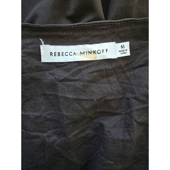 Rebecca Minkoff Mary Wrap Blouse Size M Black Crepe Puff Sleeve V-Neck - Picture 4 of 4